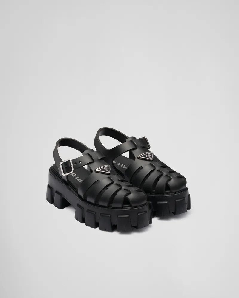 Prada Monolith Sandalen aus Gummi Schwarz
