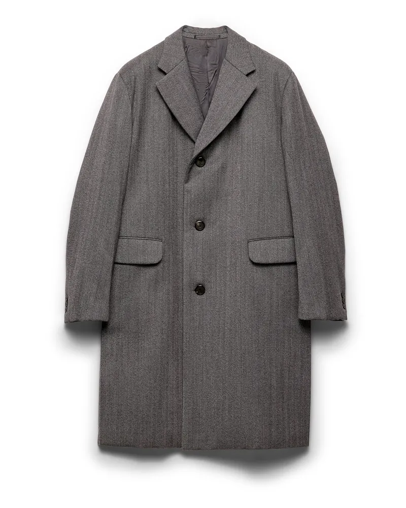 Prada Einreihiger Mantel Aus Wolle, Herren, Grau, Größe Grau