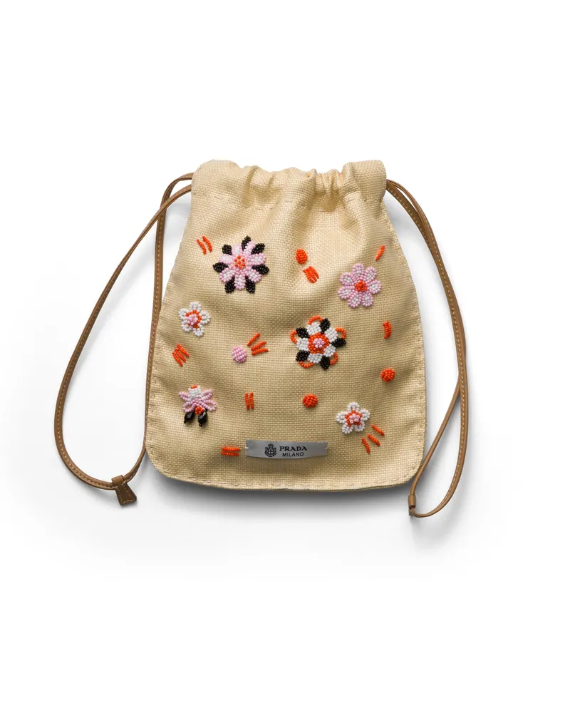 Prada Smartphone-hülle Aus Besticktem Canvas, Damen, Hellbraun/rot Hellbraun