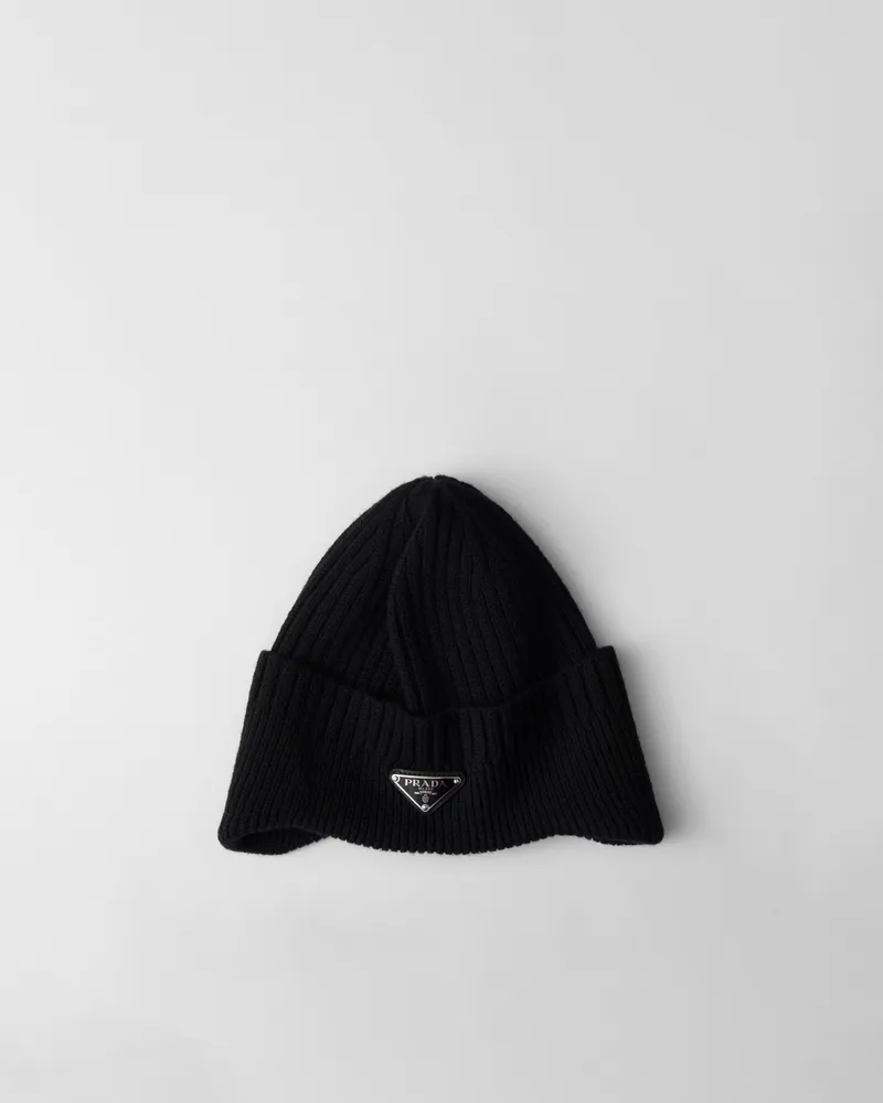 Prada Strickmütze aus Wolle Schwarz