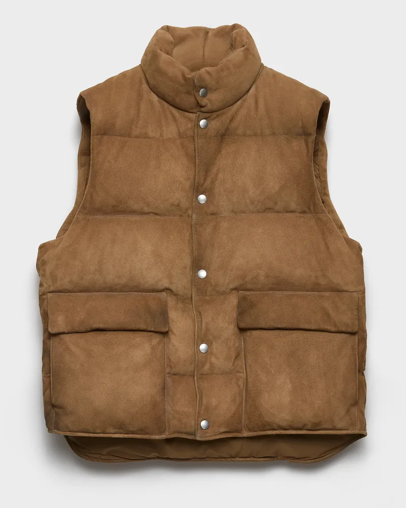 Prada Daunenweste aus Wildleder Hellbraun