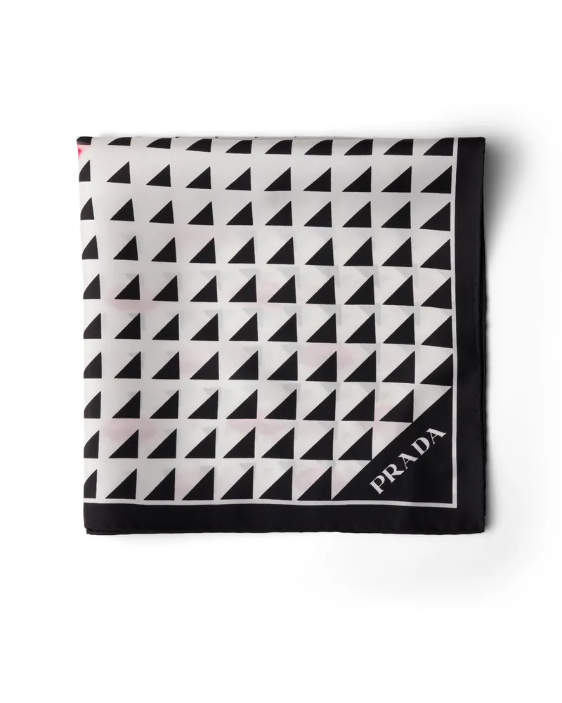 Prada Schal Aus Seidentwill Mit Print 55, Damen, Schwarz/weiss Schwarz