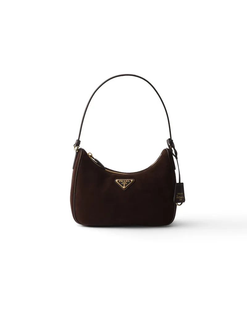 Prada Re-edition 2005 Mini Bag Aus Veloursleder, Damen, Dunkelbraun Dunkelbraun