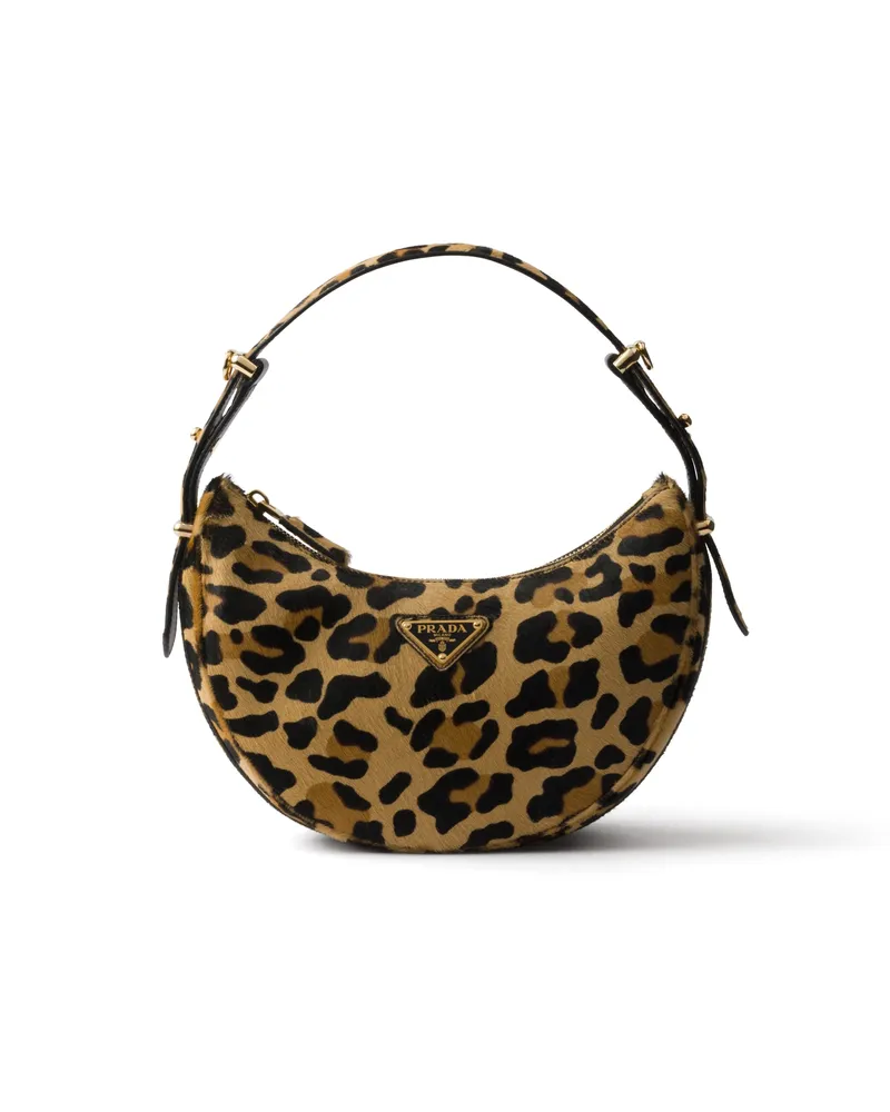 Prada Arqué Schultertasche Aus Bedrucktem Leder, Damen, Honig Honig