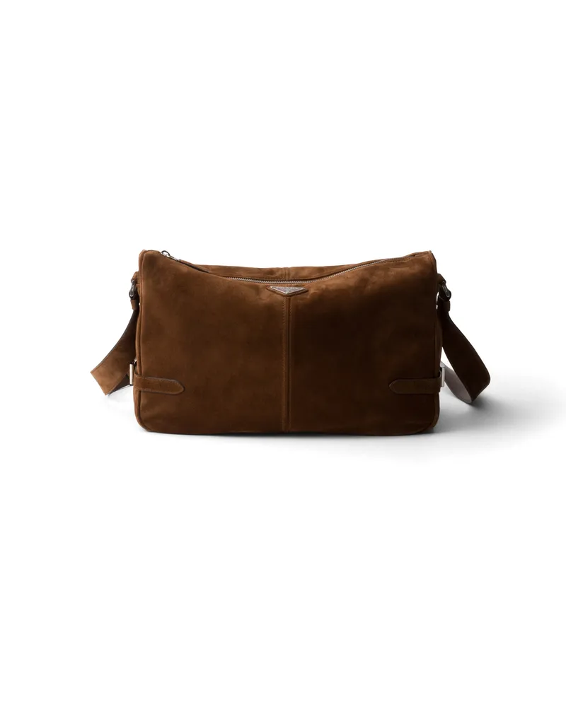 Prada Schultertasche Aus Wildleder, Herren, Kakaobraun Kakaobraun