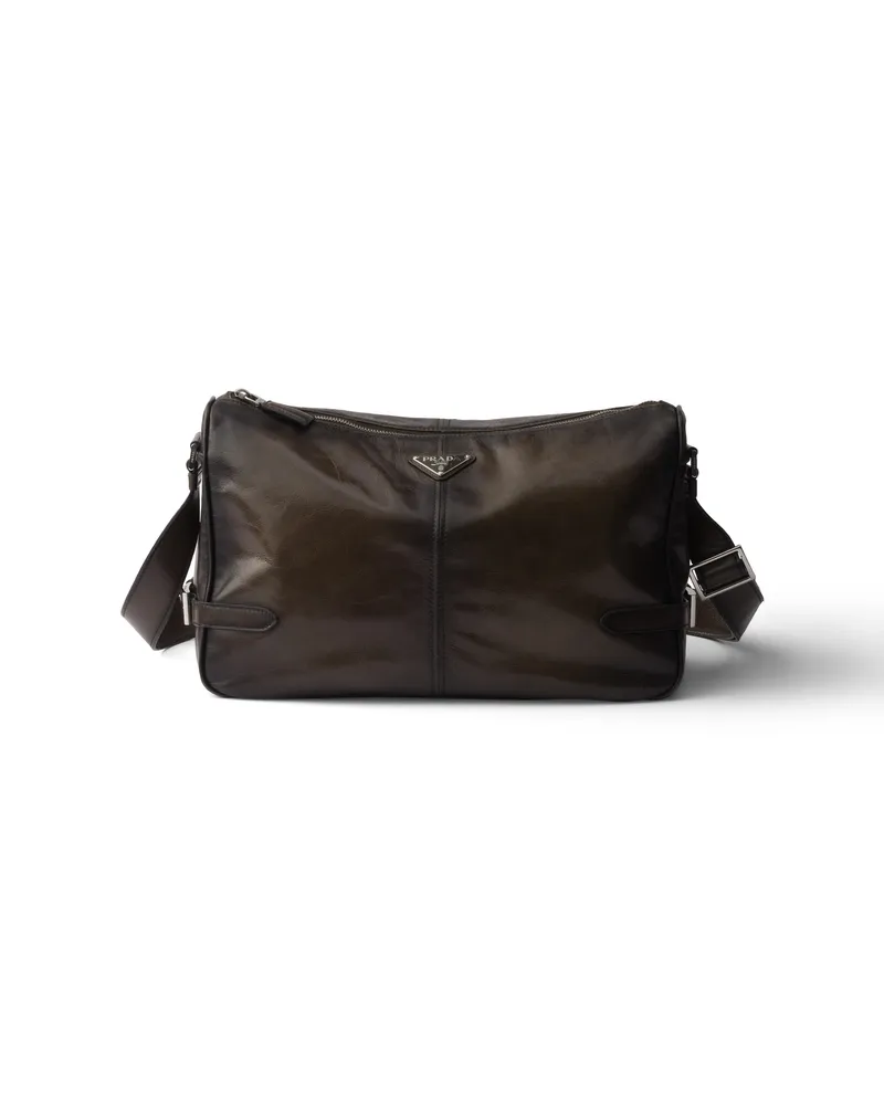 Prada Schultertasche Aus Leder In Antik-optik Mit Reißverschluss, Herren, Military Military