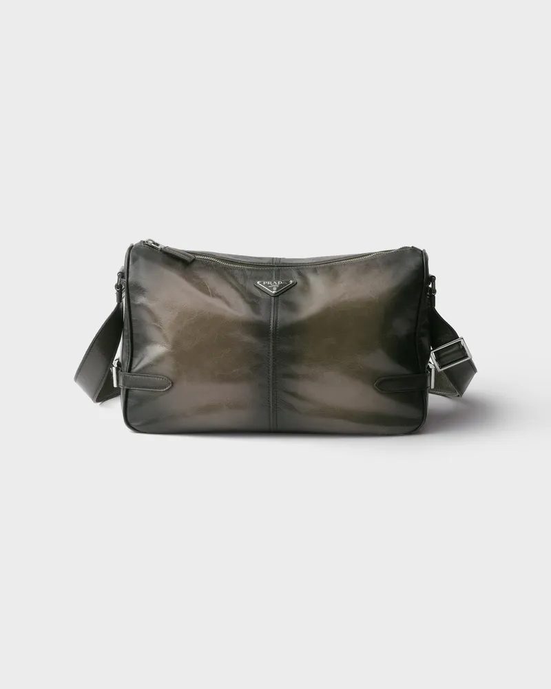 Prada Schultertasche aus Leder in Antik-Optik mit Reißverschluss Military