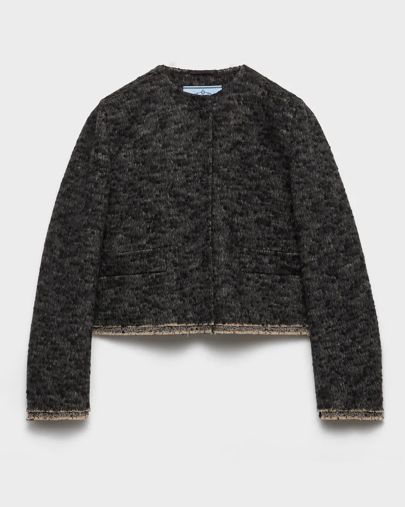 Prada Einreihige Jacke aus doppeltem Tweed Anthrazitgrau