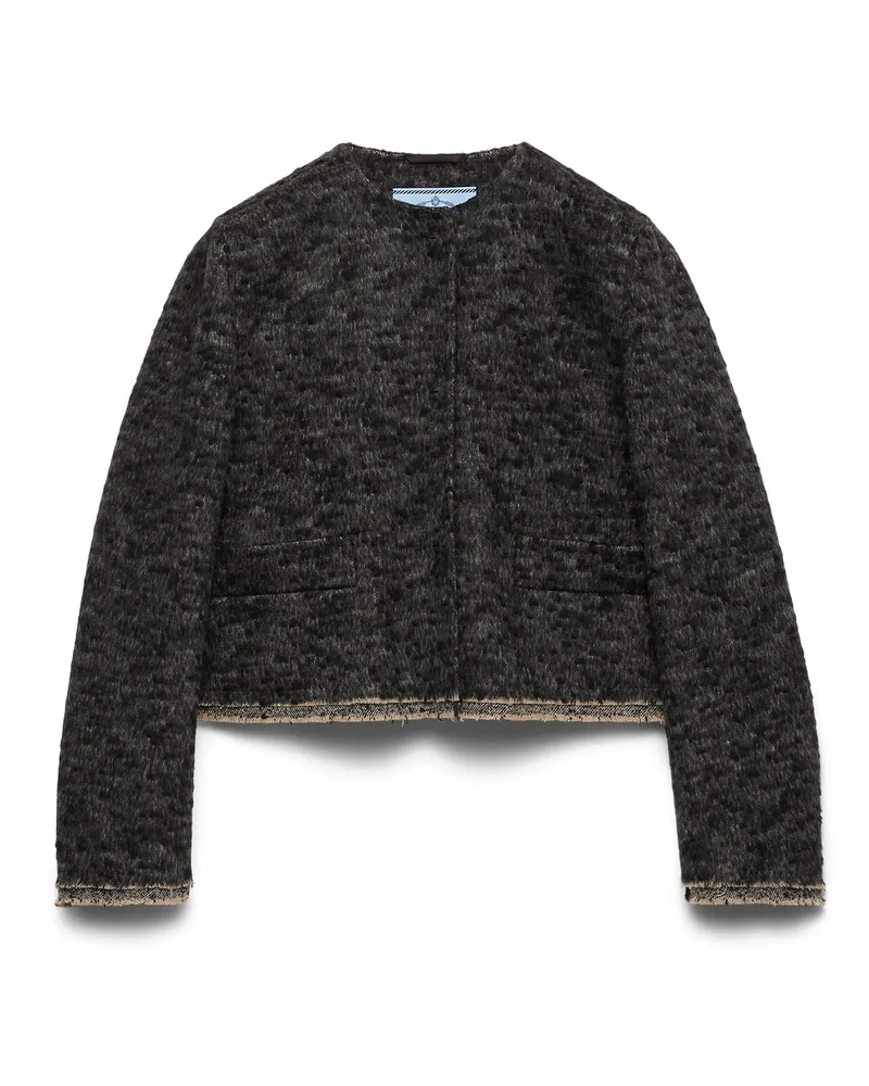 Prada Einreihige Jacke Aus Doppeltem Tweed, Damen, Anthrazitgrau, Größe Anthrazitgrau
