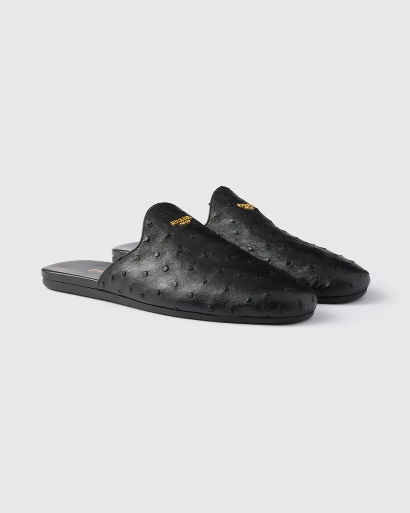 Prada Mules aus Straußenleder Schwarz