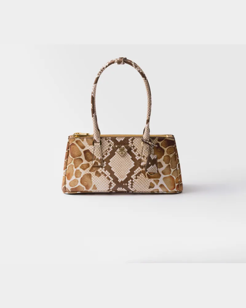 Prada Mittelgroße  Galleria Tasche aus bedrucktem Saffiano-Leder Sandbeige