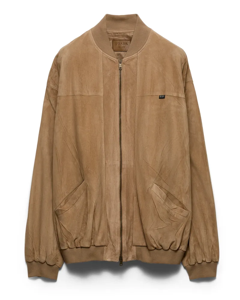 Prada Bomberjacke Aus Wildleder, Herren, Sandbeige, Größe Sandbeige
