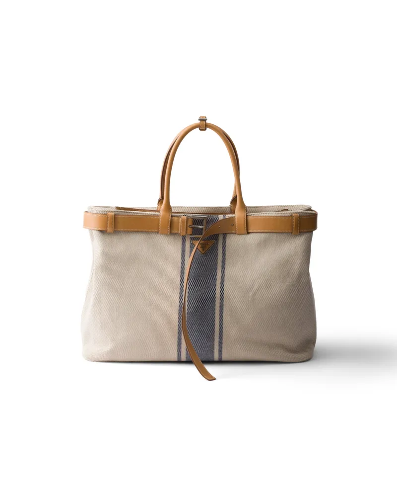 Prada Buckle Tasche Aus Canvas Und Leder, Herren, Beige/baltikblau Beige