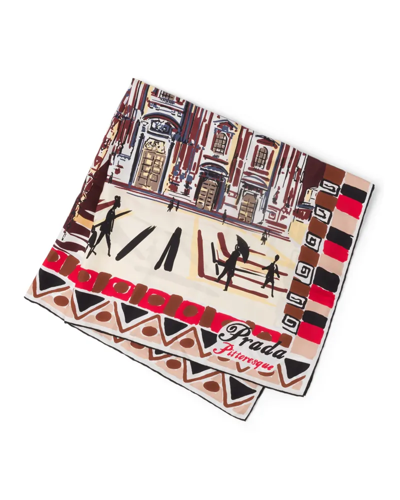Prada Pittoresque-tuch Aus Seide Mit Mailand-print, 90 x 90, Damen, Burgunderrot Burgunderrot