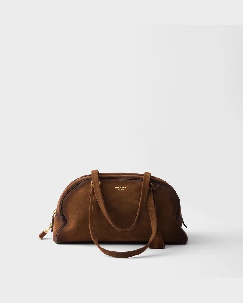 Prada mittelgroße Bowling Tasche aus Wildleder Kakaobraun