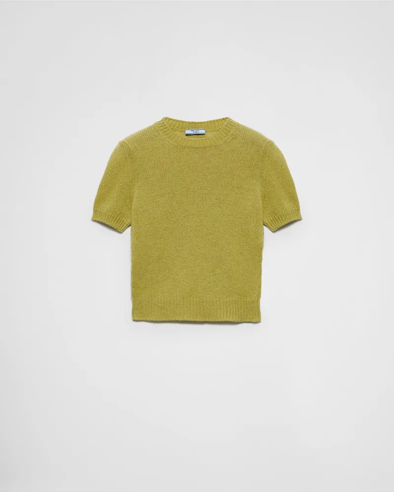 Prada Kurzarm-Pullover aus Kaschmir Pistaziengrün