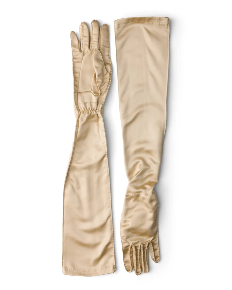 Prada Handschuhe Aus Satin, Damen, Aprikose, Größe 7,5 Aprikose
