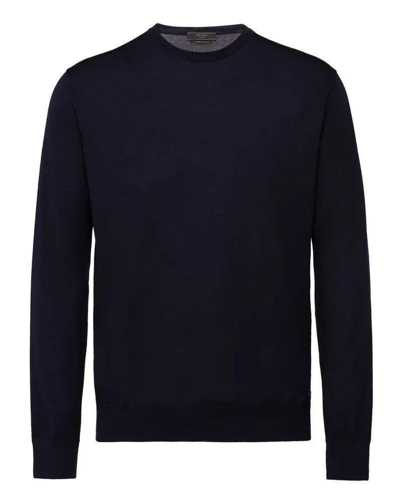 Prada Pullover Aus Kammwolle Mit Rundhalsausschnitt, Herren, Blau, Größe Blau