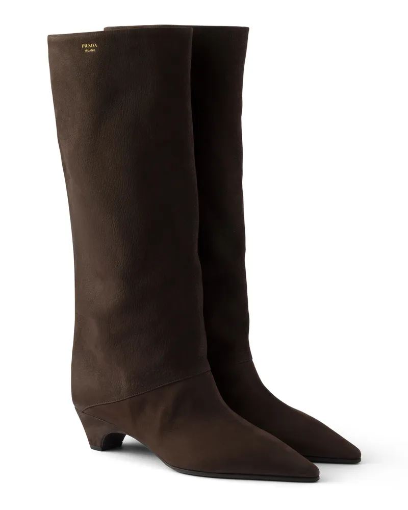 Prada Stiefel Aus Leder, Damen, Dunkelbraun, Größe Dunkelbraun