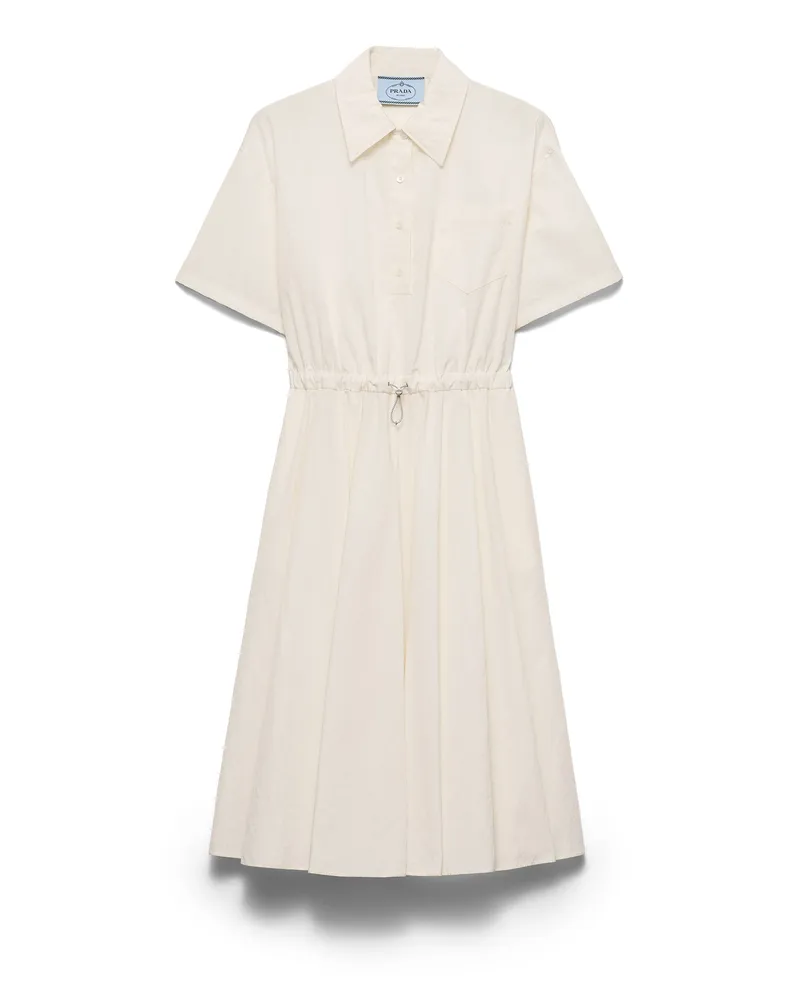 Prada Kurzärmliges Kleid Aus Technischem Pongé , Damen, Elfenbein, Größe Elfenbein