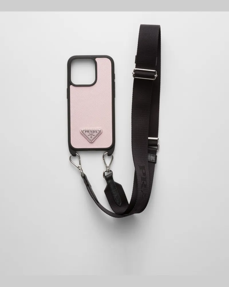 Prada iPhone-15-Pro-Hülle aus Saffiano-Leder Alabaster