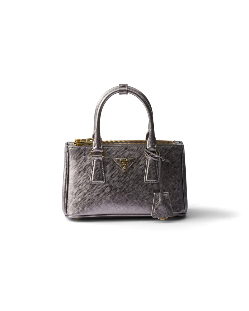 Prada Galleria Mini Bag Aus Saffiano-leder, Damen, Chrom Chrom