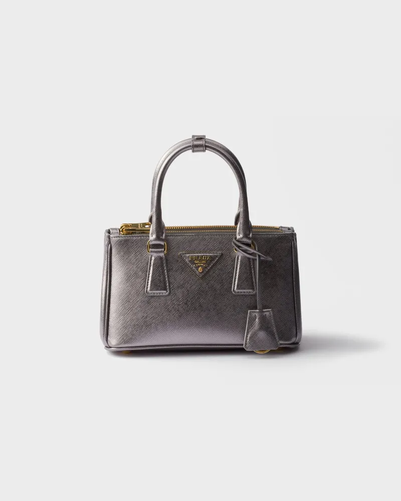 Prada Galleria Mini Bag aus Saffiano-Leder Chrom