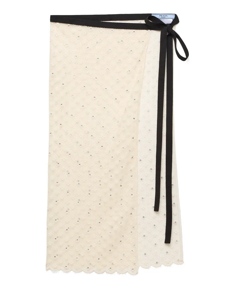 Prada Bestickter Spitzen-overlay Mit Blatteinsatz, Damen, Natur Natur