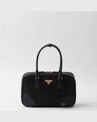 Prada Re-Edition 1978 Medium Tasche mit zwei Griffen aus Re-Nylon und Saffiano-Leder Schwarz