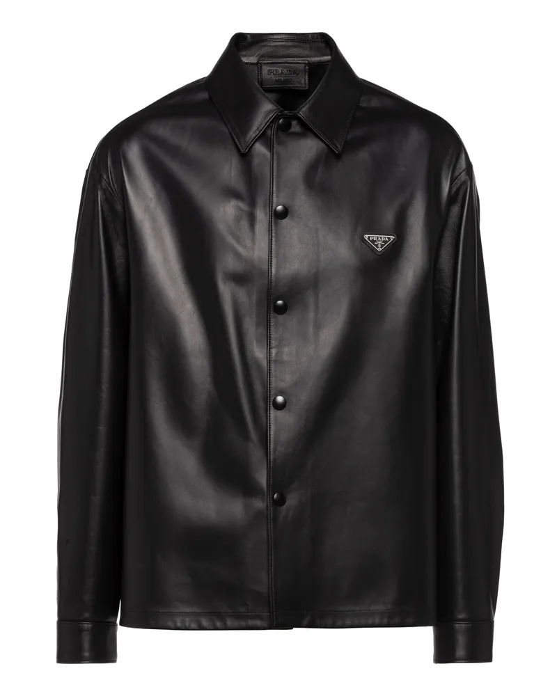 Prada Hemd Aus Nappa-leder, Herren, Schwarz, Größe Schwarz
