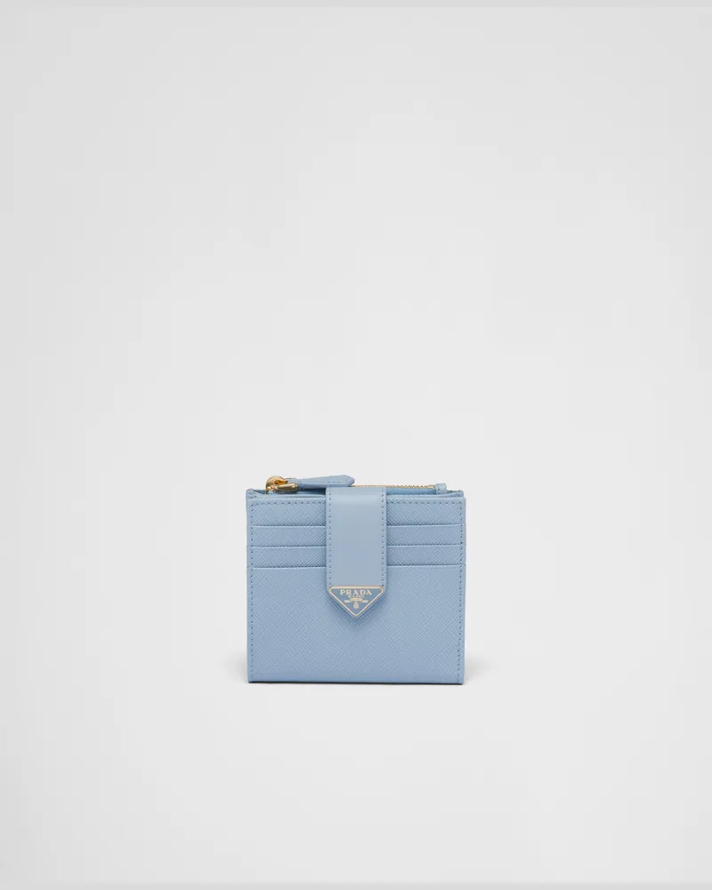 Prada Kleine Geldbörse aus Saffiano und Leder Hellblau
