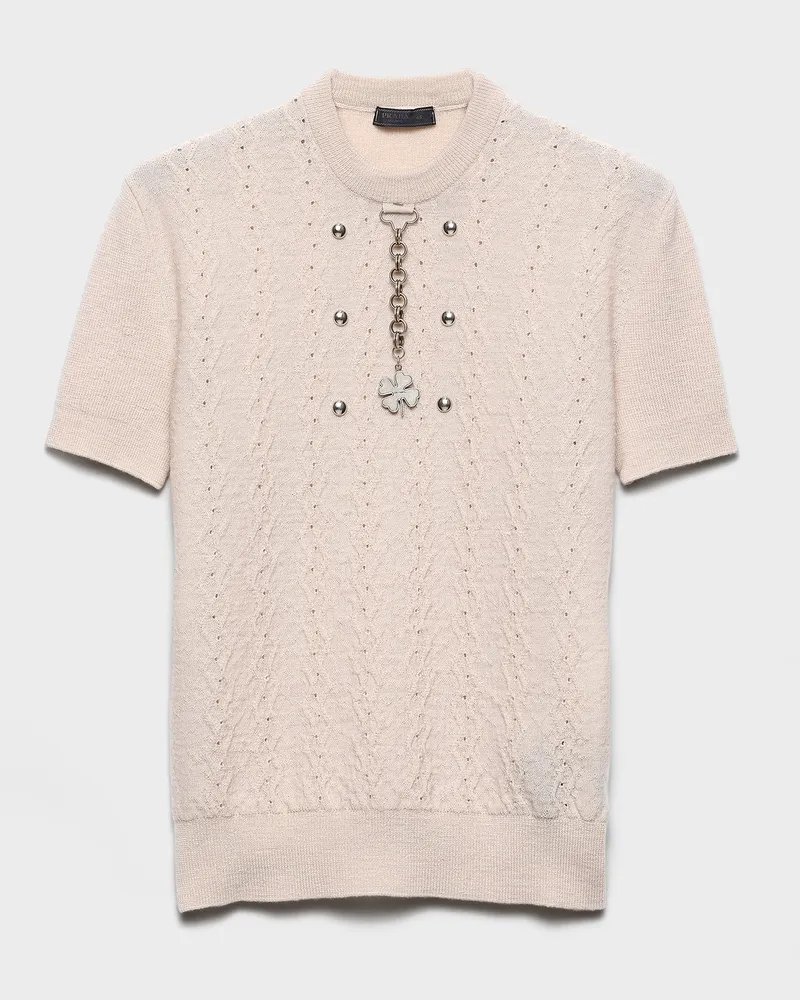Prada Rundhalspullover aus Wolle Sandbeige
