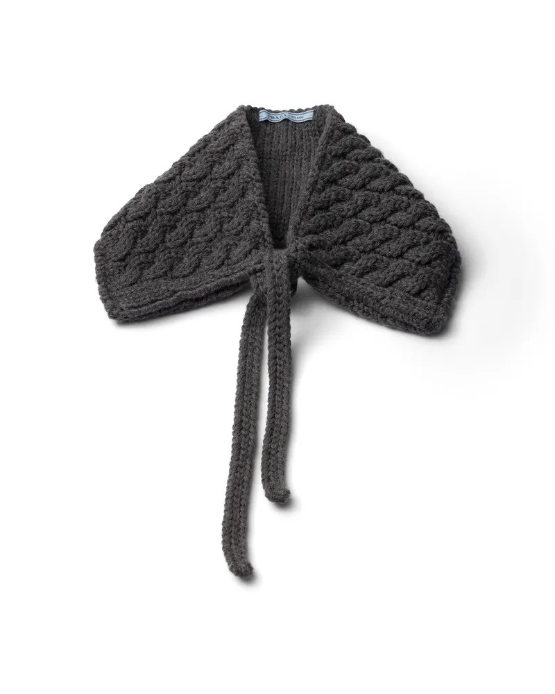 Prada Kragen Aus Zopfmusterwolle, Damen, Schiefergrau Schiefergrau