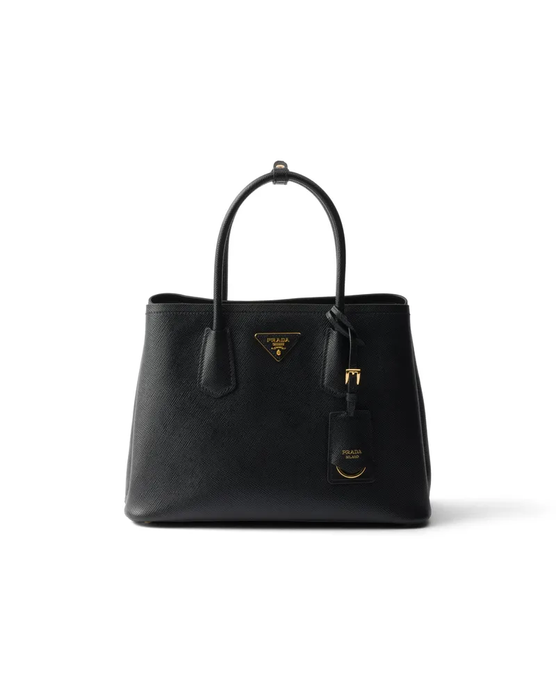 Prada Mittelgroße  Double Tasche Aus Saffiano-leder, Damen, Schwarz Schwarz
