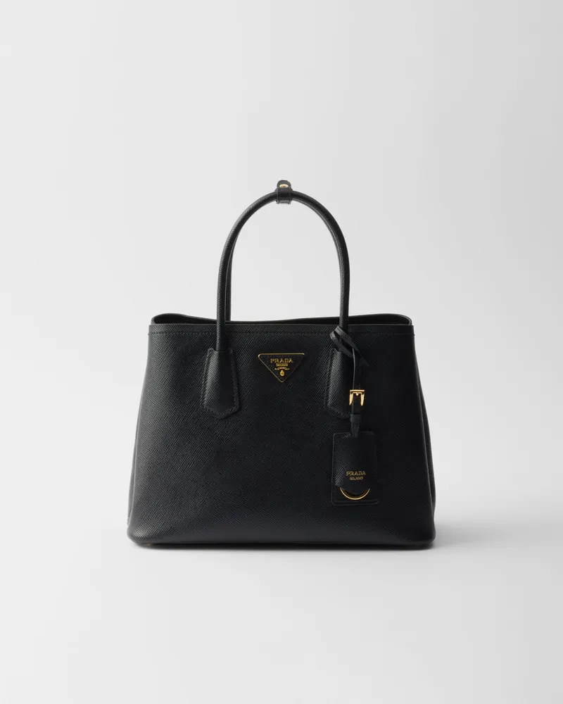 Prada Mittelgroße  Double Tasche aus Saffiano-Leder Schwarz