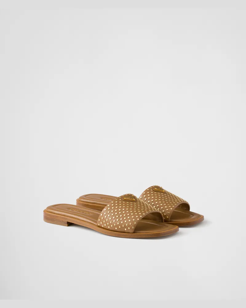 Prada Pantoletten aus Nappa-Leder Karamell