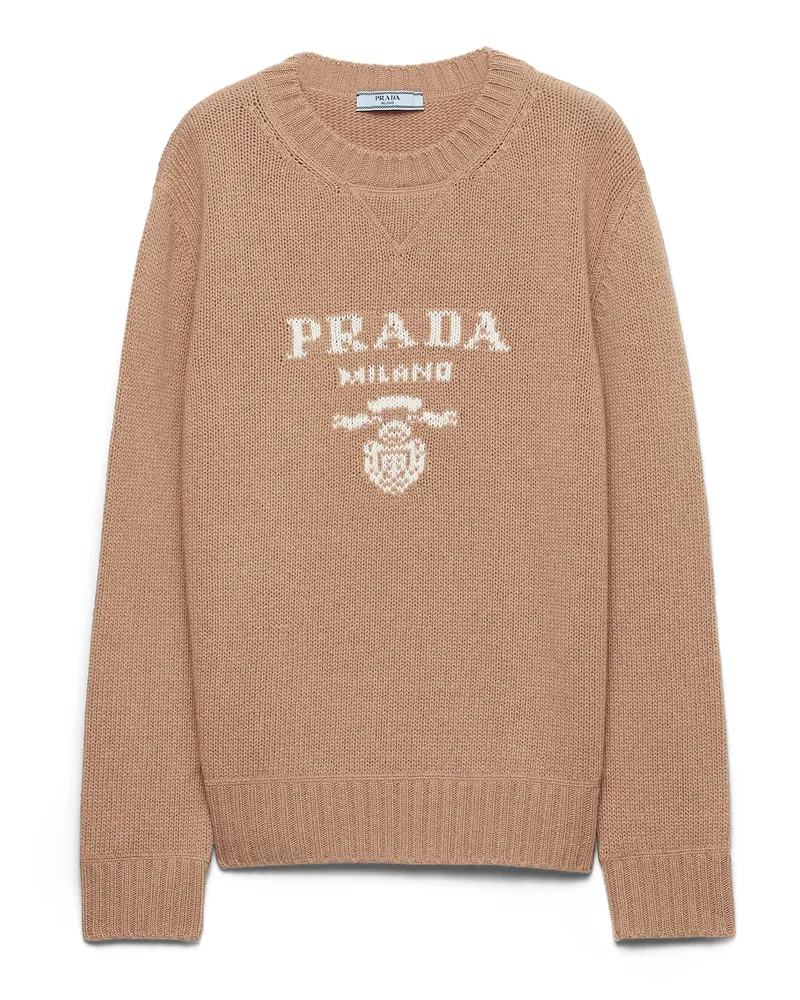 Prada Rundhalspullover Aus Kaschmir Und Wolle, Damen, Kamelbraun, Größe Kamelbraun