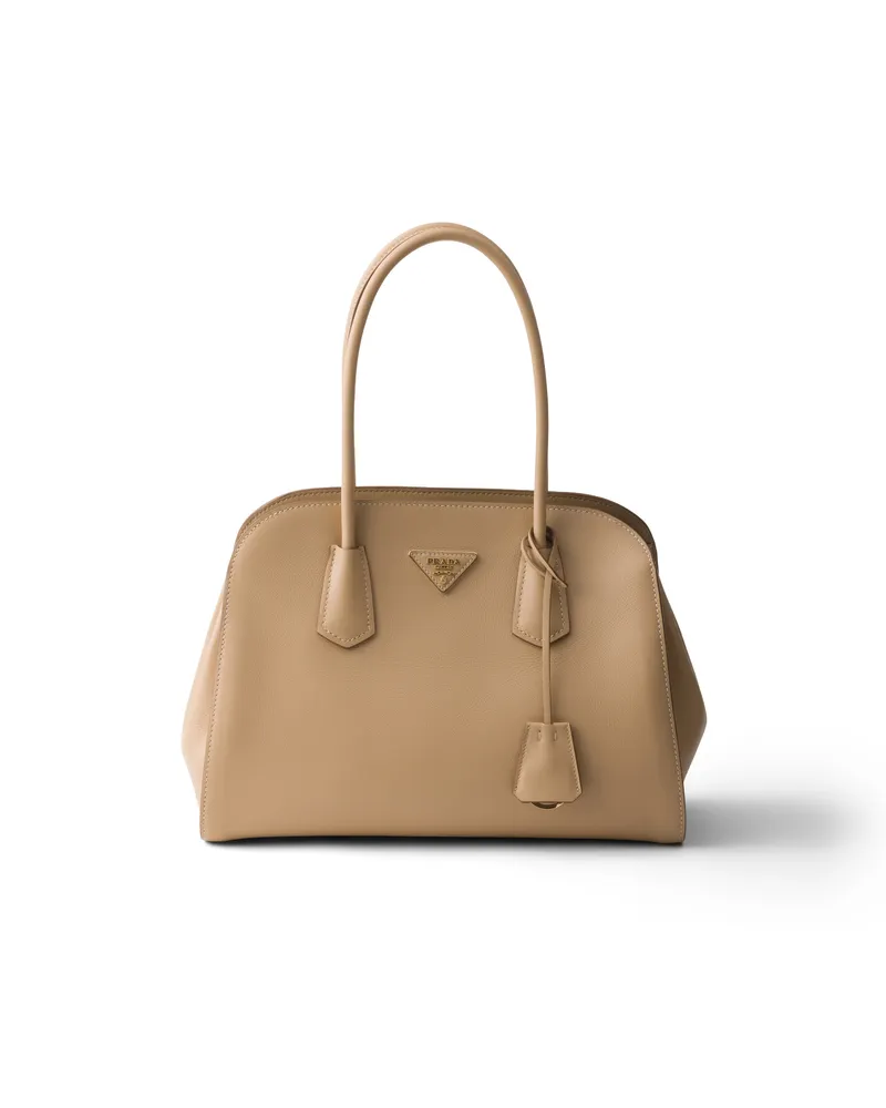 Prada Mittelgroße Tote Bag Aus Leder, Damen, Sandbeige Sandbeige