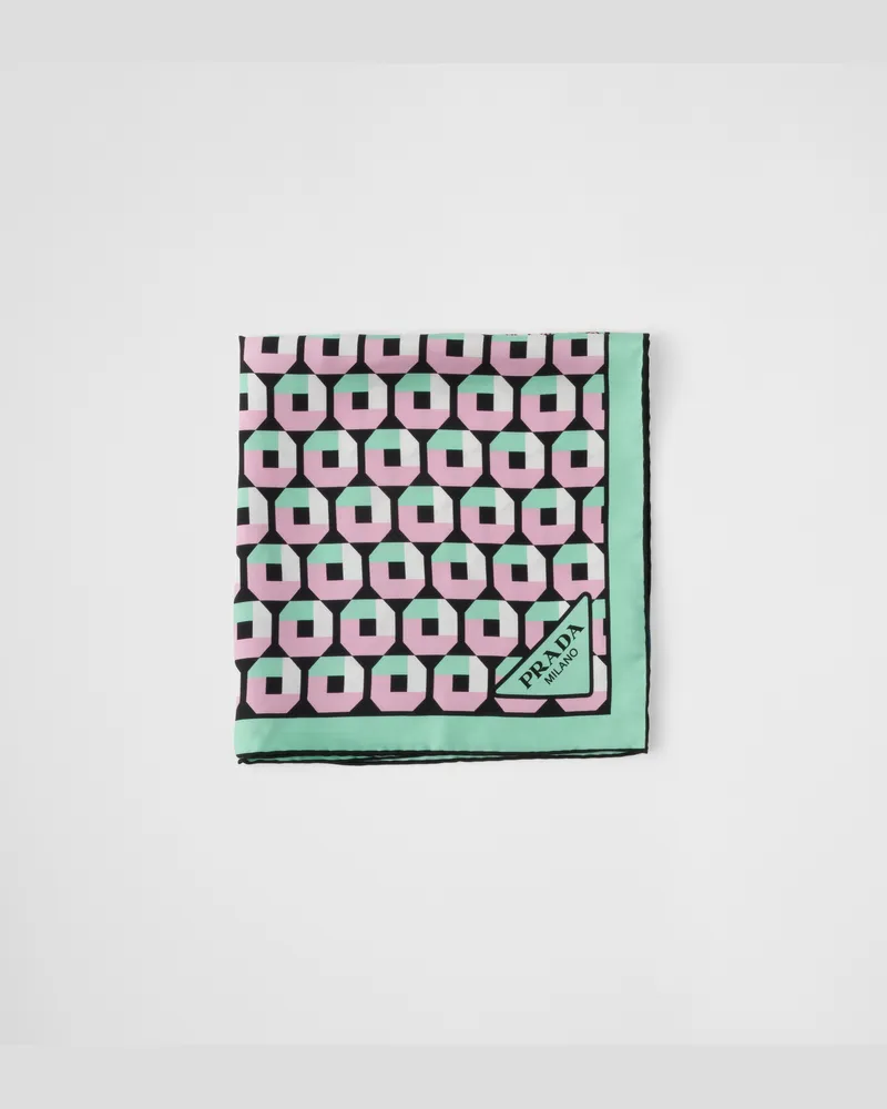 Prada Schal aus Seidentwill mit Print, 55 x 55 Mintgrün