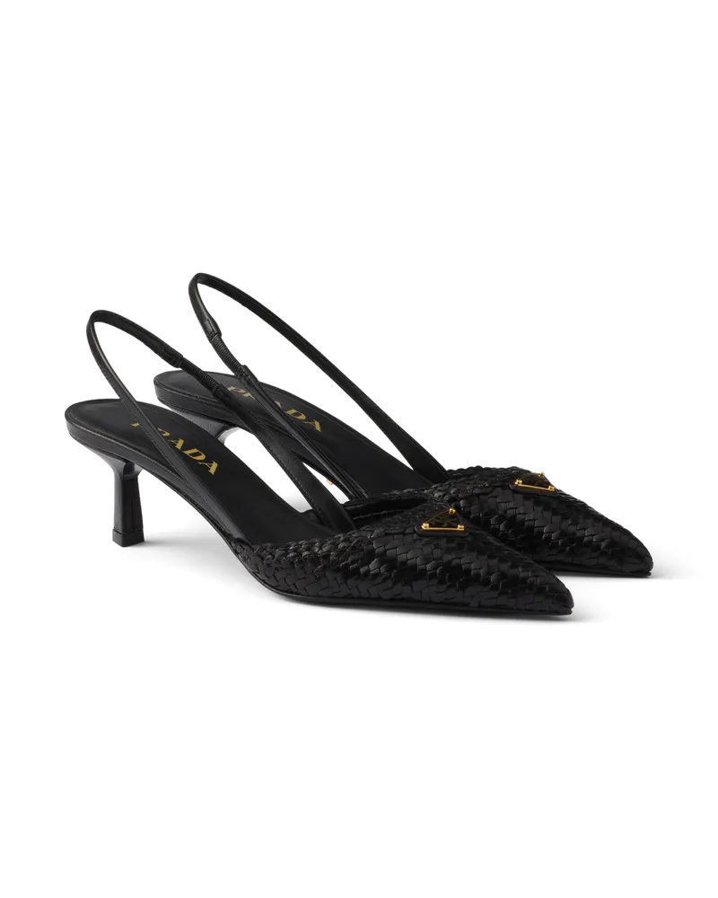 Prada Slingback-pumps Aus Geflochtenem Leder, Damen, Schwarz, Größe Schwarz