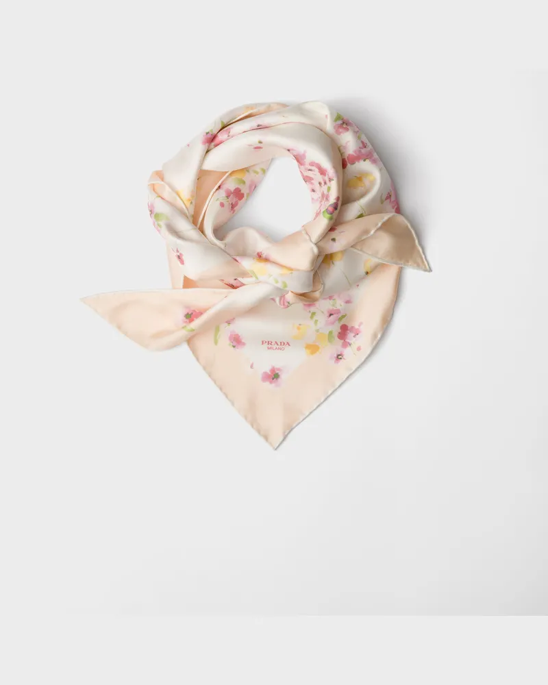 Prada Schal aus Seidentwill mit Print Begonie