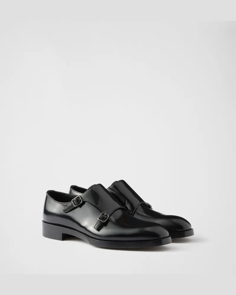 Prada Doppelschnallen-Monkstraps aus gebürstetem Leder Schwarz