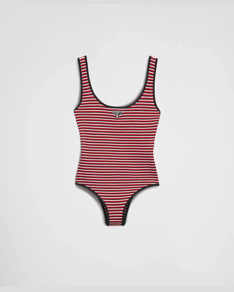 Prada Einteiliger Badeanzug aus gestreiftem Interlock-Jersey Schwarz