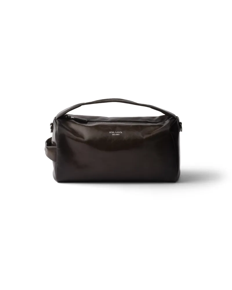 Prada Schultertasche Aus Leder In Antik-optik, Herren, Military Military