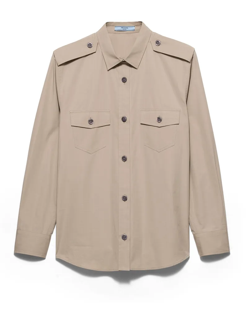 Prada Hemd Aus Baumwolle In Popelinegewebe, Damen, Kalkstein, Größe Kalkstein