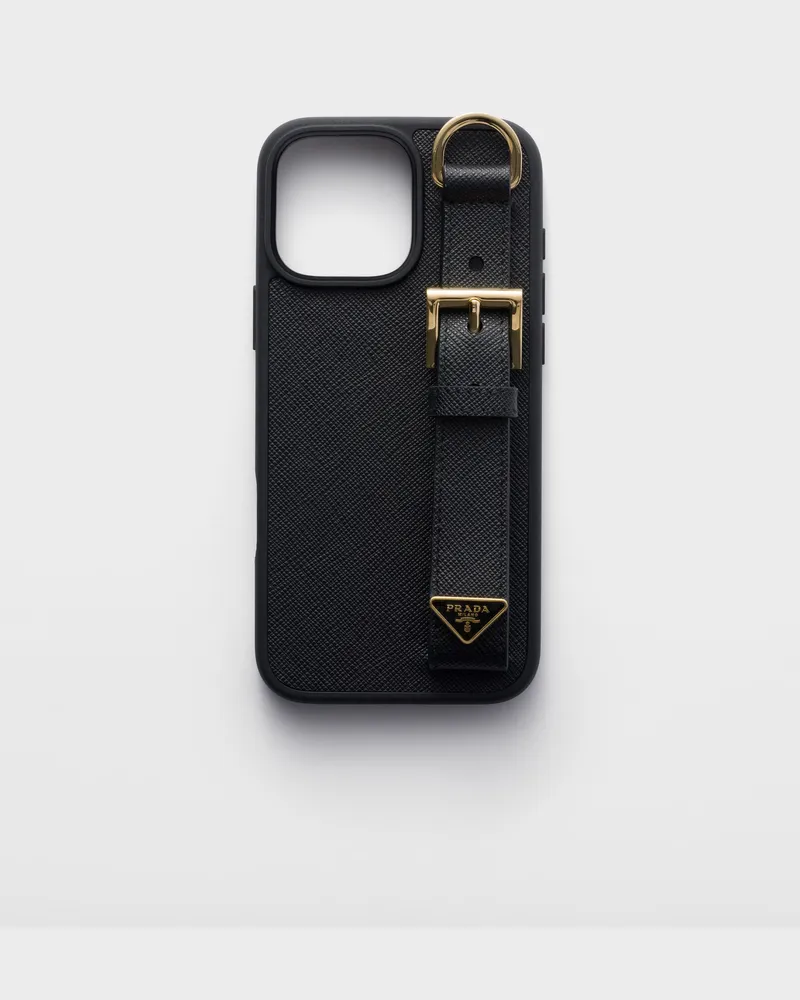 Prada Hülle für iPhone 16 Pro Max aus Saffiano-Leder Schwarz