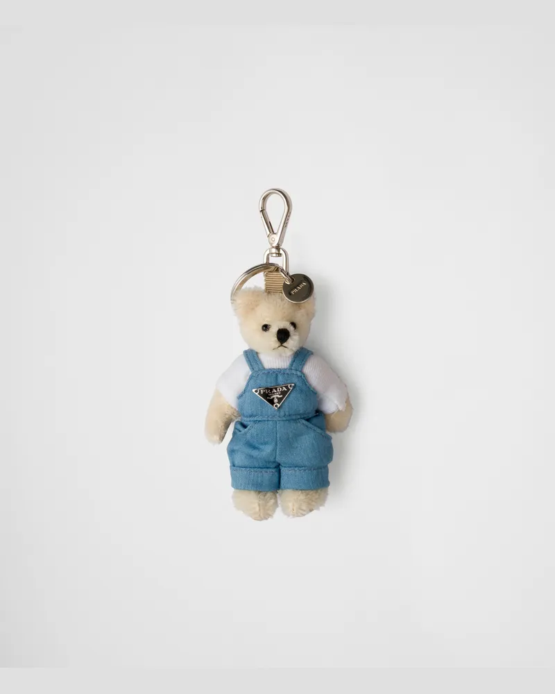 Prada Teddy-Taschenanhänger mit Ring aus Metall Weiss