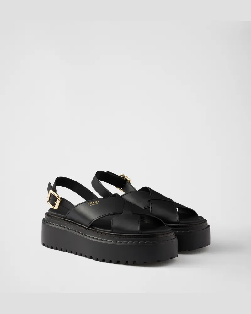 Prada Sandalen aus Leder mit gekreuztem Band Schwarz