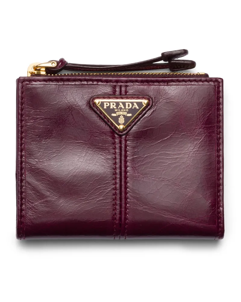 Prada Kleine Geldbörse Aus Leder, Damen, Burgunderrot Burgunderrot