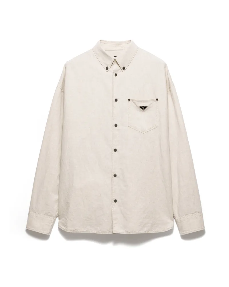 Prada Hemd Aus Chambray, Herren, Natur, Größe Natur